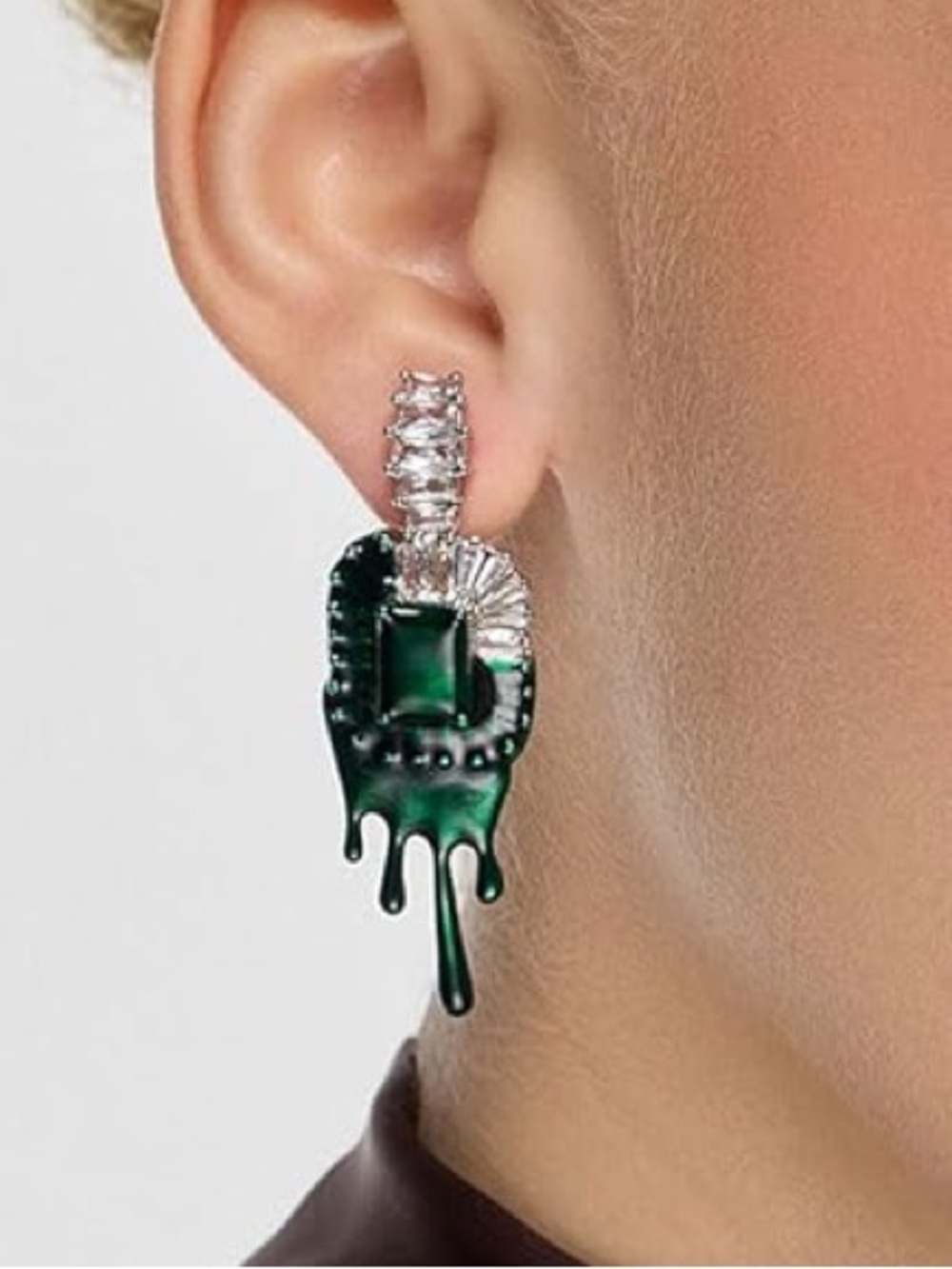 Wicked 8 Other Reasons Emerald Drip Crystal Drop Earrings
